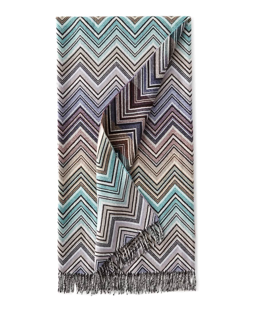 Image 2 of 2: Perseo Zigzag Wool/Cashmere Throw, 51" x 75"
