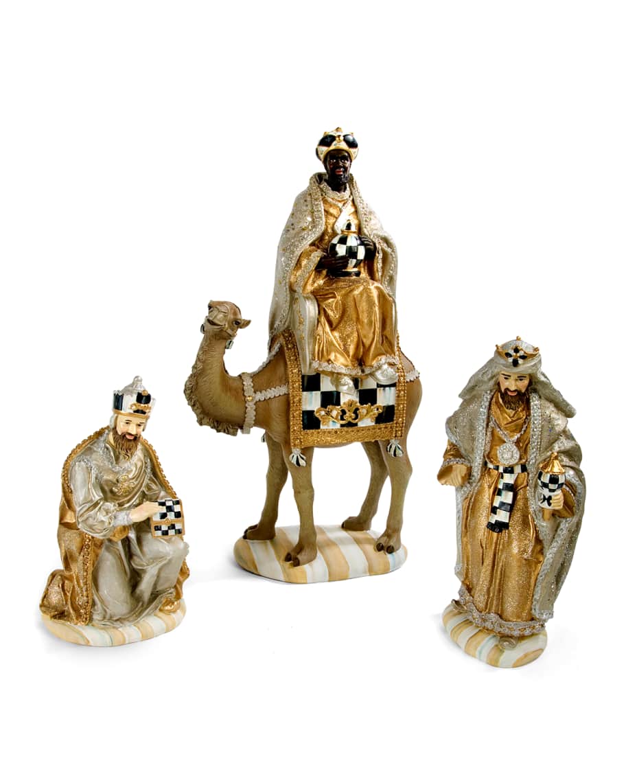 MacKenzie Childs Silver Lining Three Kings Nativity Figurines Set Horchow
