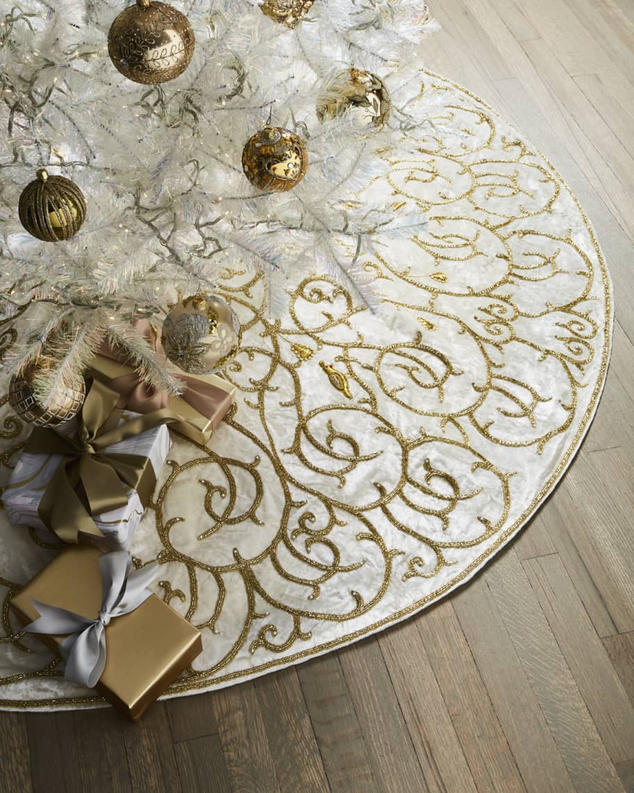 Sudha Pennathur Partridge in a Pear Tree Beaded Velvet Tree Skirt Horchow