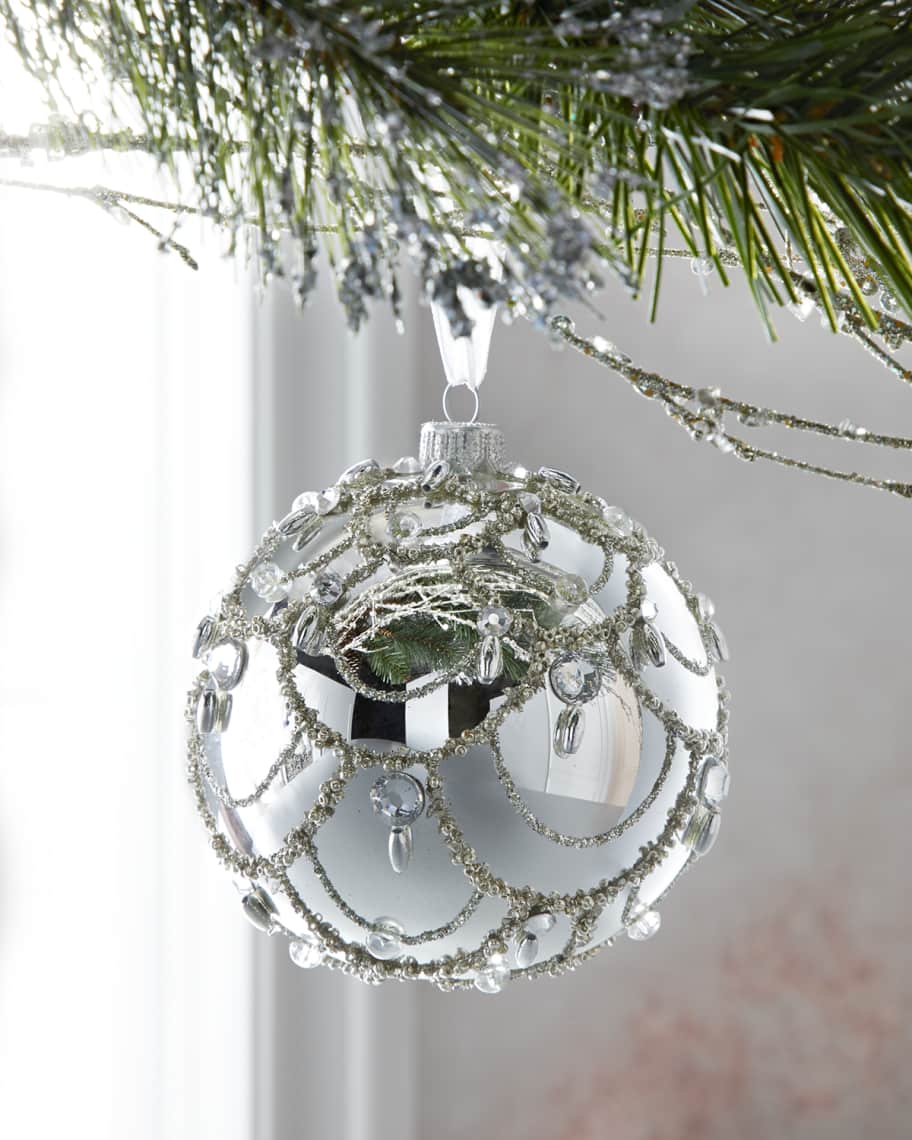 Image 1 of 1: Silver Shiny Scallop Ball Christmas Ornament