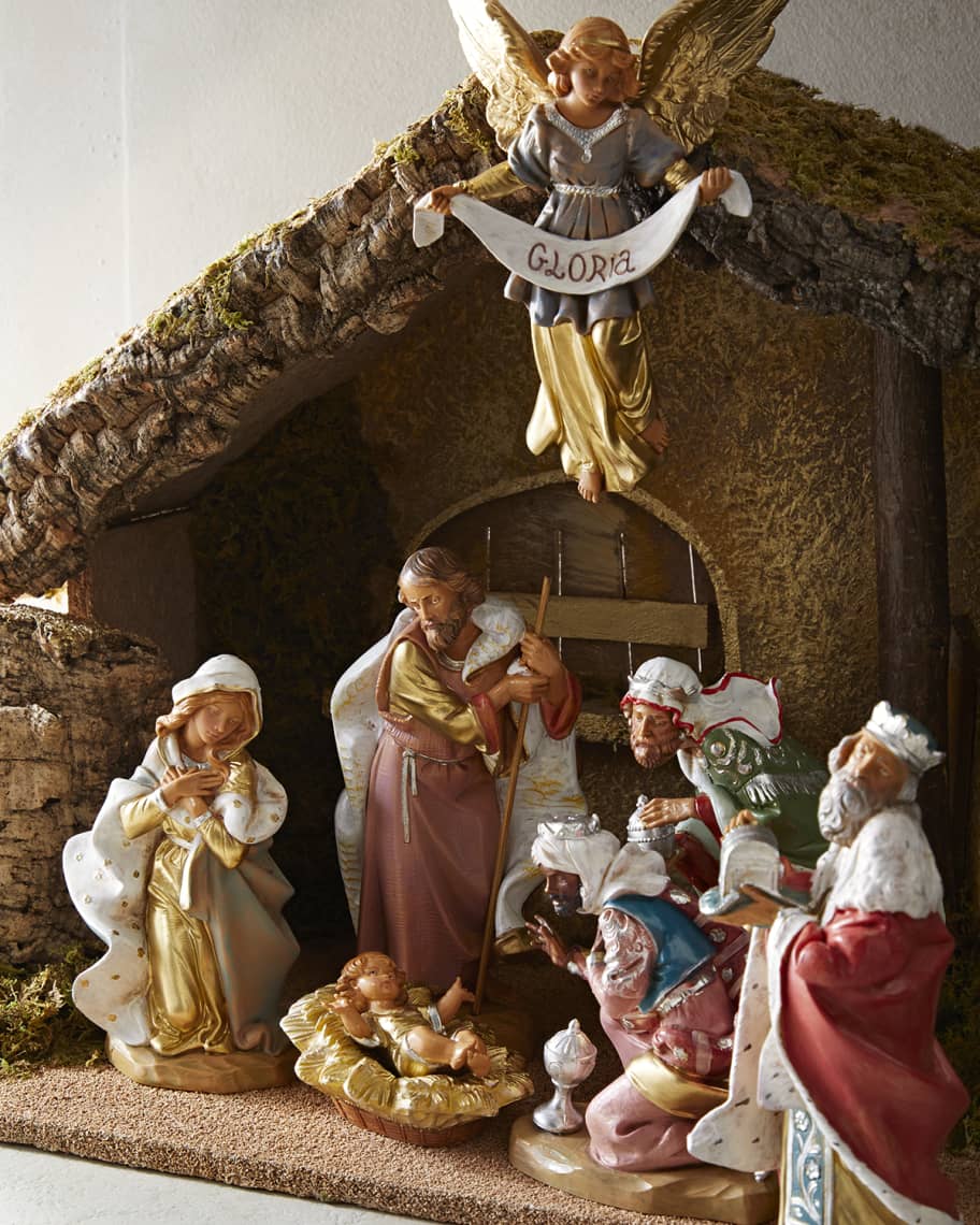 Image 3 of 4: 7-Piece Nativity Set with Italian Stable