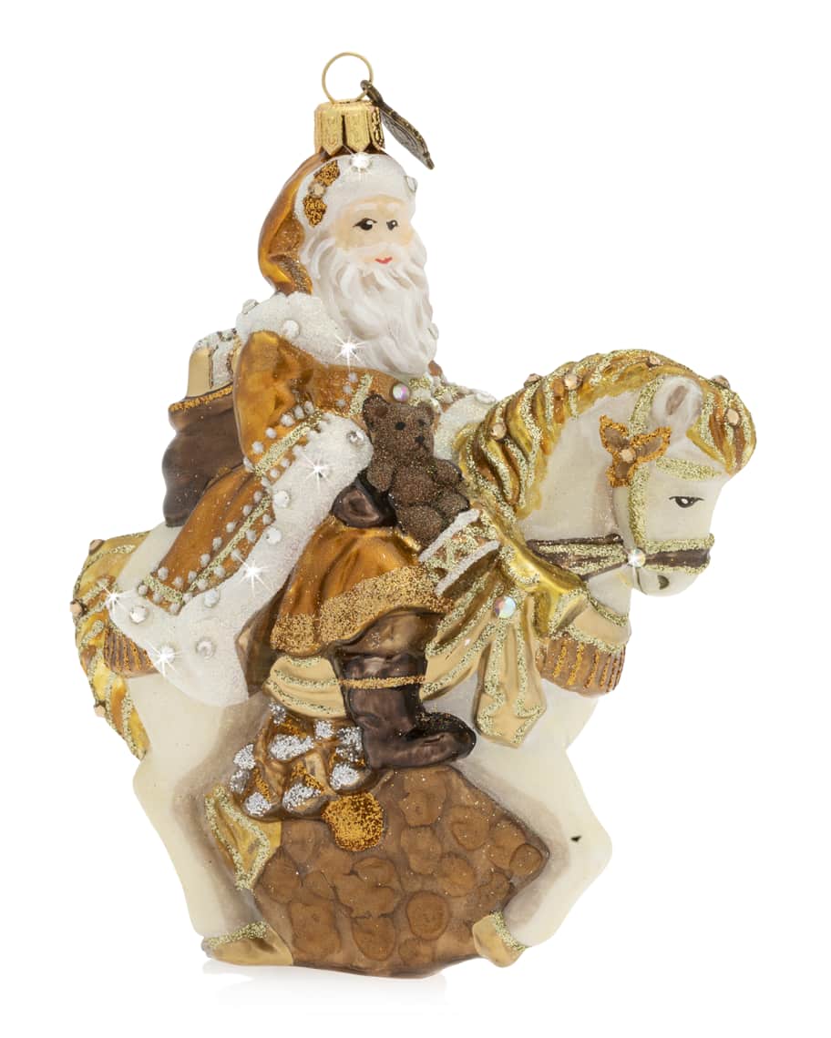Image 1 of 1: Santa On Horse Glass Christmas Ornament