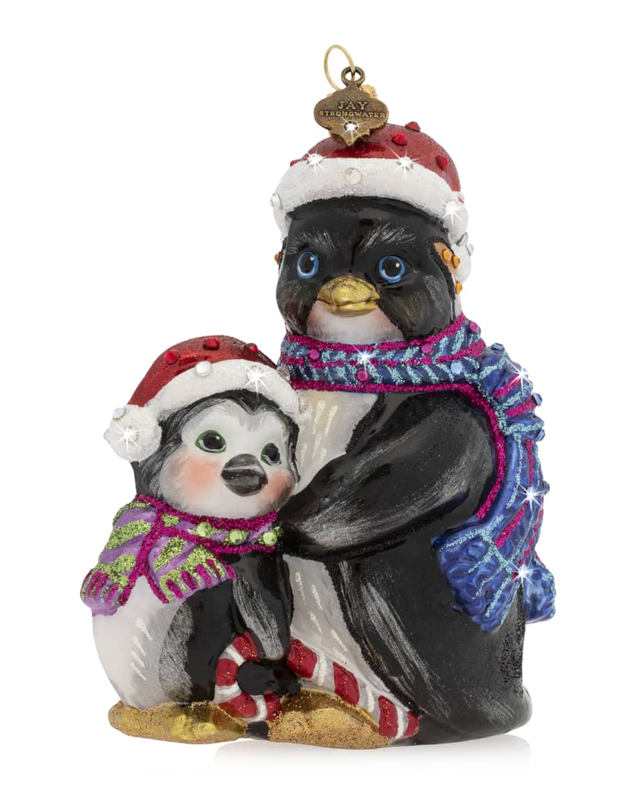 Image 1 of 1: Father And Child Penguin Glass Christmas Ornament
