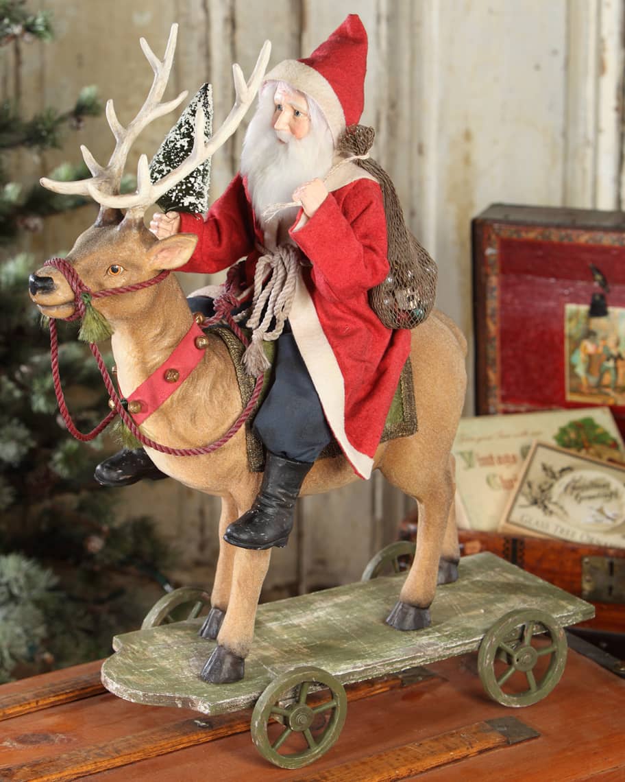 Image 1 of 1: Vintage-Style Santa Riding Reindeer