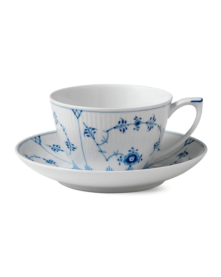 Image 1 of 1: Blue Fluted Plain Cup and Saucer