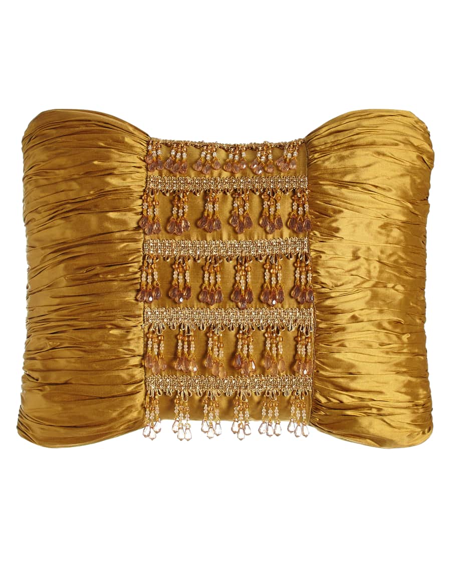 Image 1 of 1: Royale Gold Silk Pillow with Beads, 13" x 18"