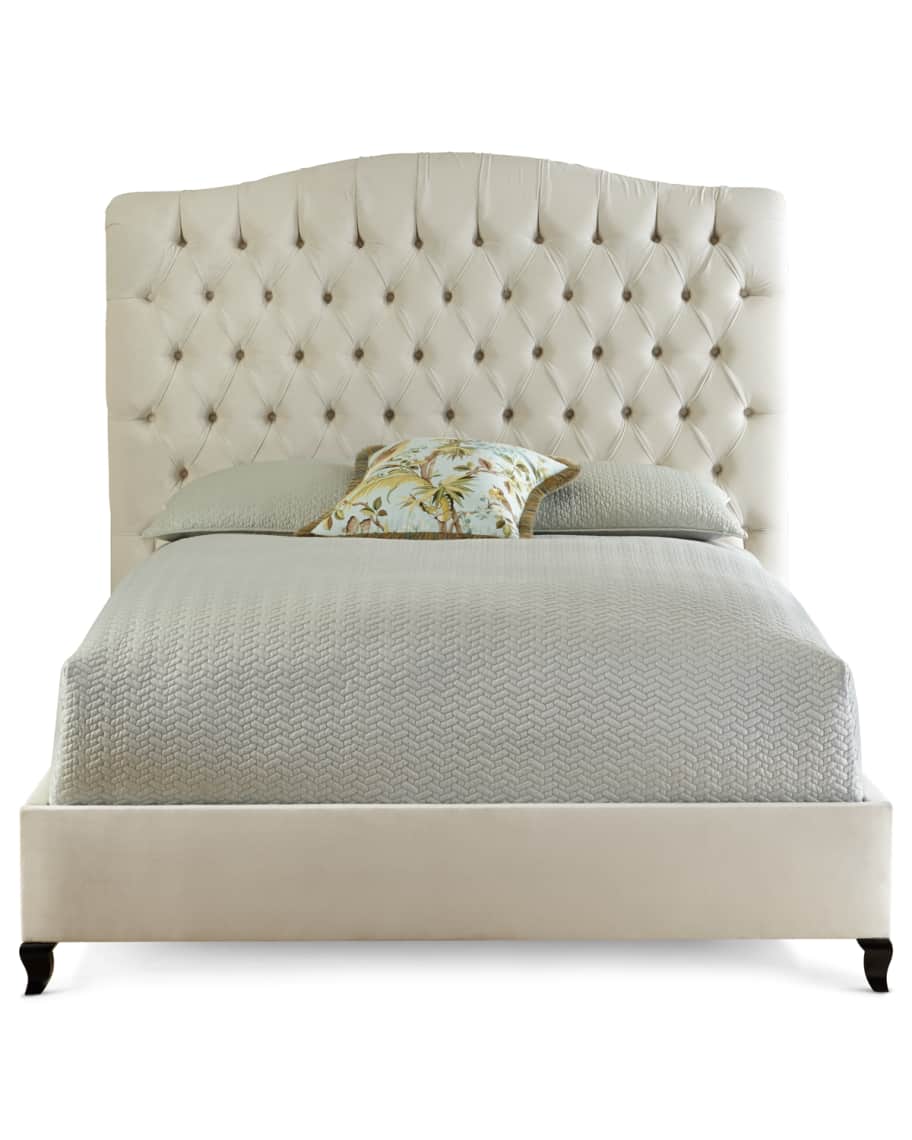 Haute House Harper Tufted Ivory Velvet Bed, Ivory King Bed