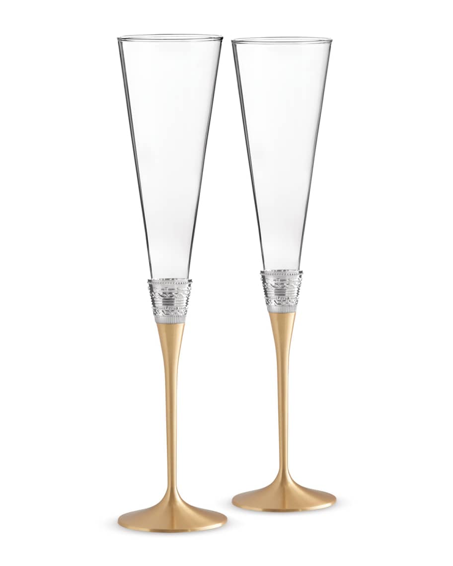 Image 1 of 1: Golden With Love Toasting Flutes, Set of 2