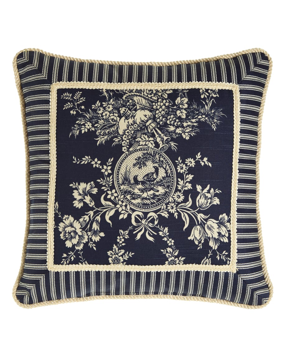 Image 1 of 1: Country Toile Pillow with Striped Frame, 19"Sq.