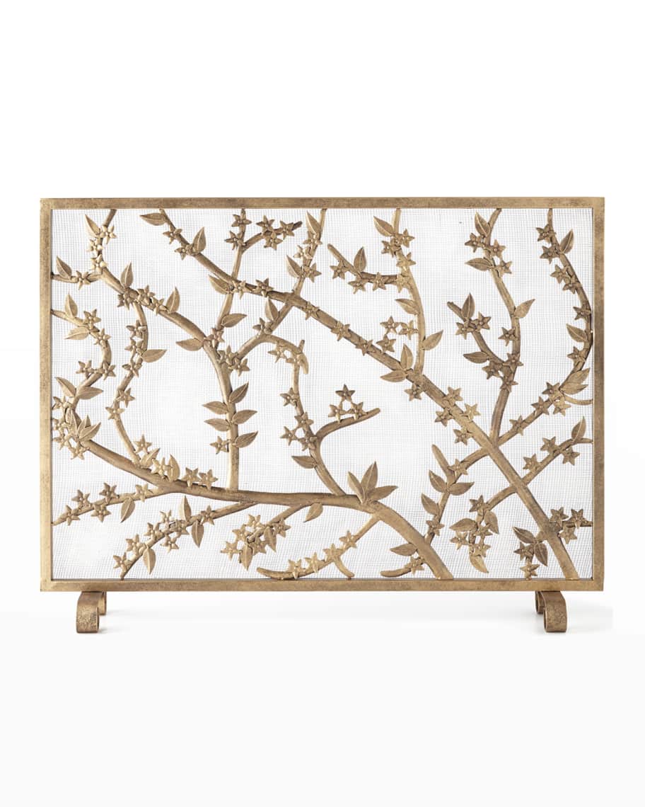 Image 2 of 2: Golden Flowers and Branches Fireplace Screen
