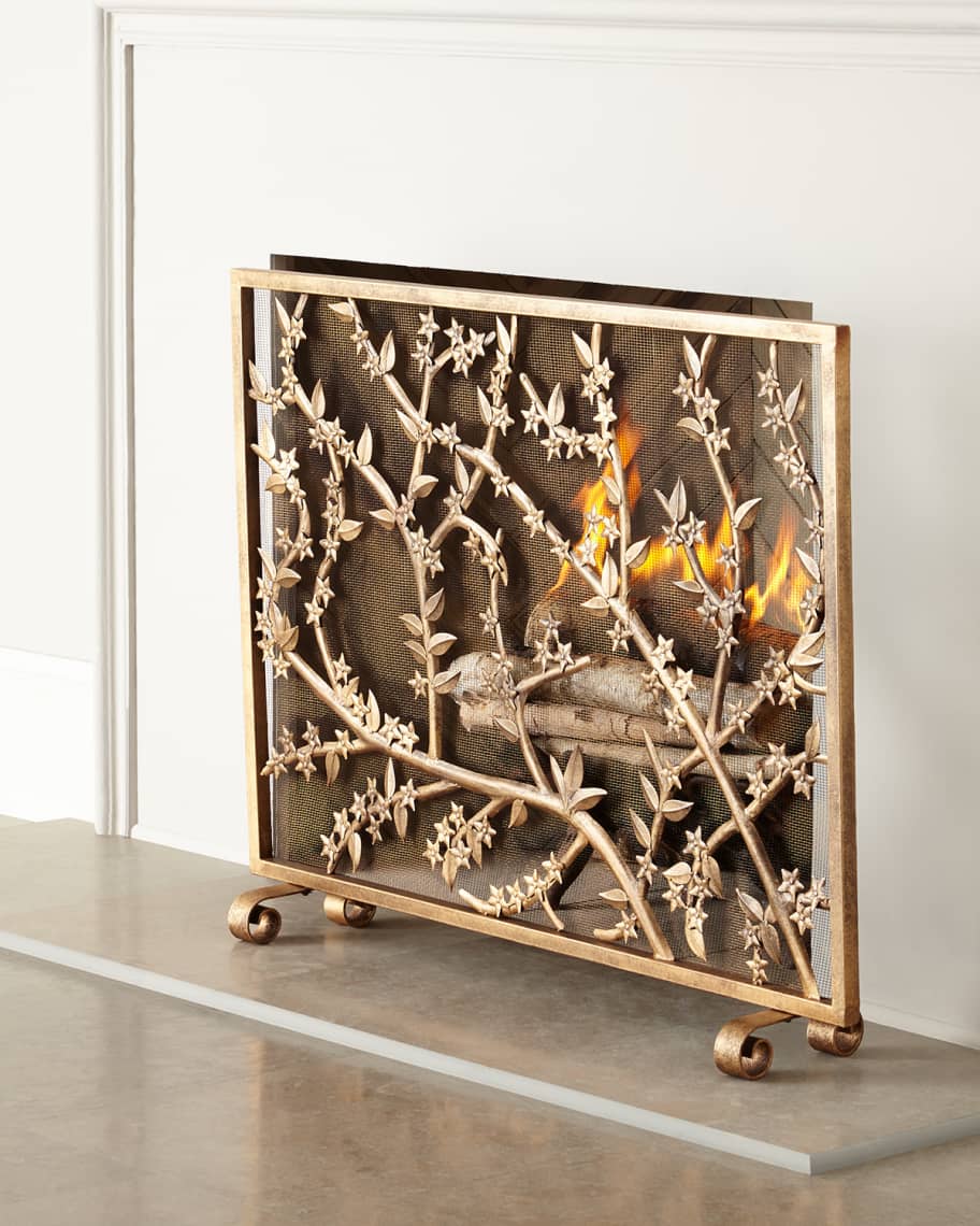 Image 1 of 2: Golden Flowers and Branches Fireplace Screen