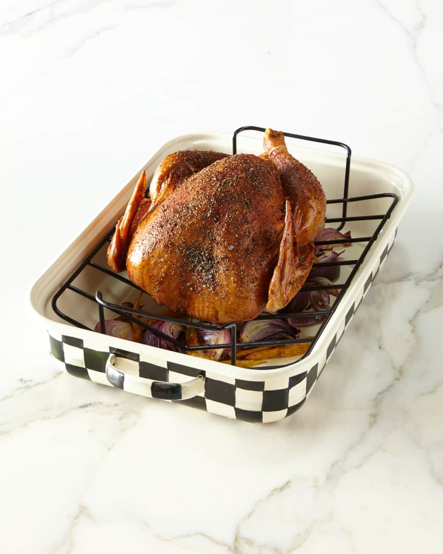 MacKenzieChilds Courtly Check Enamel Roasting Pan with Rack Horchow