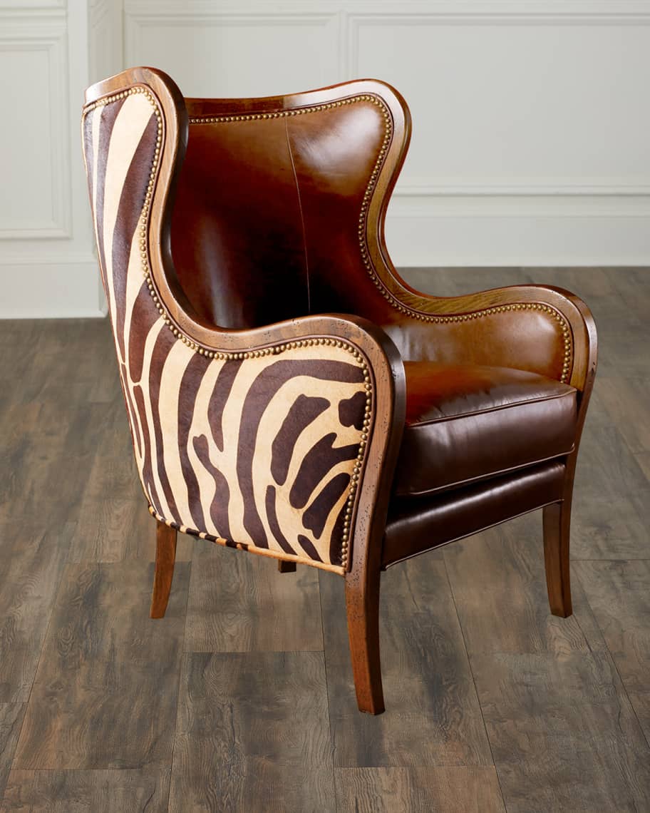 Massoud Chocolate Zebra Wing Chair Horchow