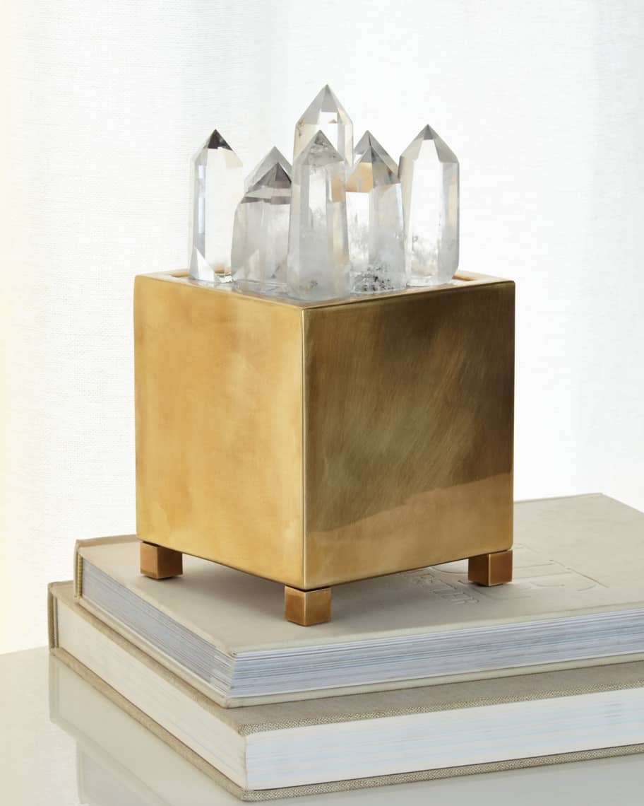 Image 1 of 2: Clear Quartz & Brass Box with Light