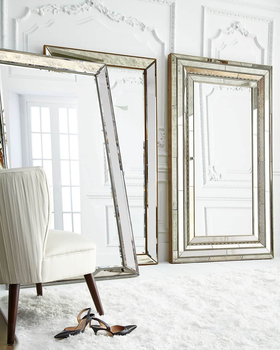 Furniture Glam Floor Mirror W, Beaded Floor Mirror Silver