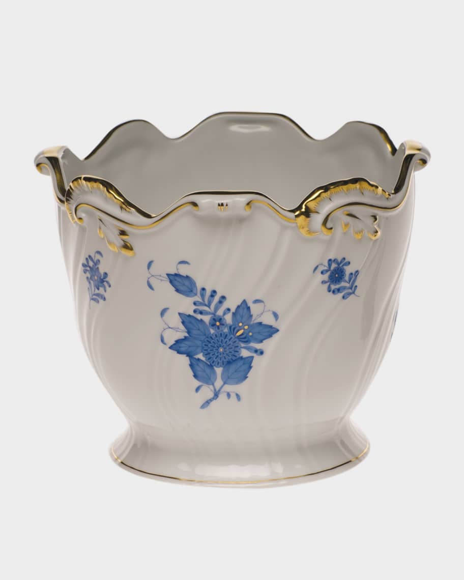 Image 1 of 1: Chinese Bouquet Blue Ribbed Cache Pot
