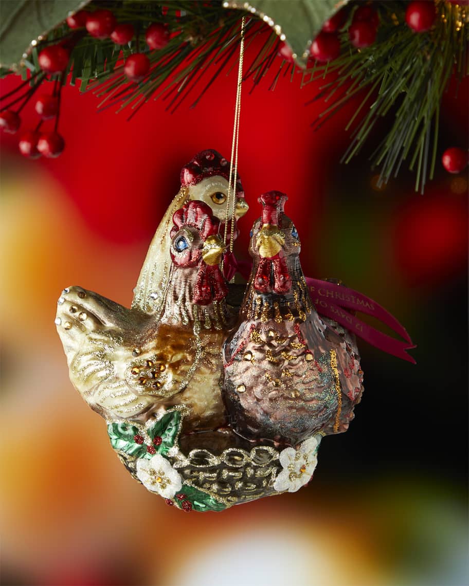 Jay Strongwater Three French Hens Glass Ornament | Horchow