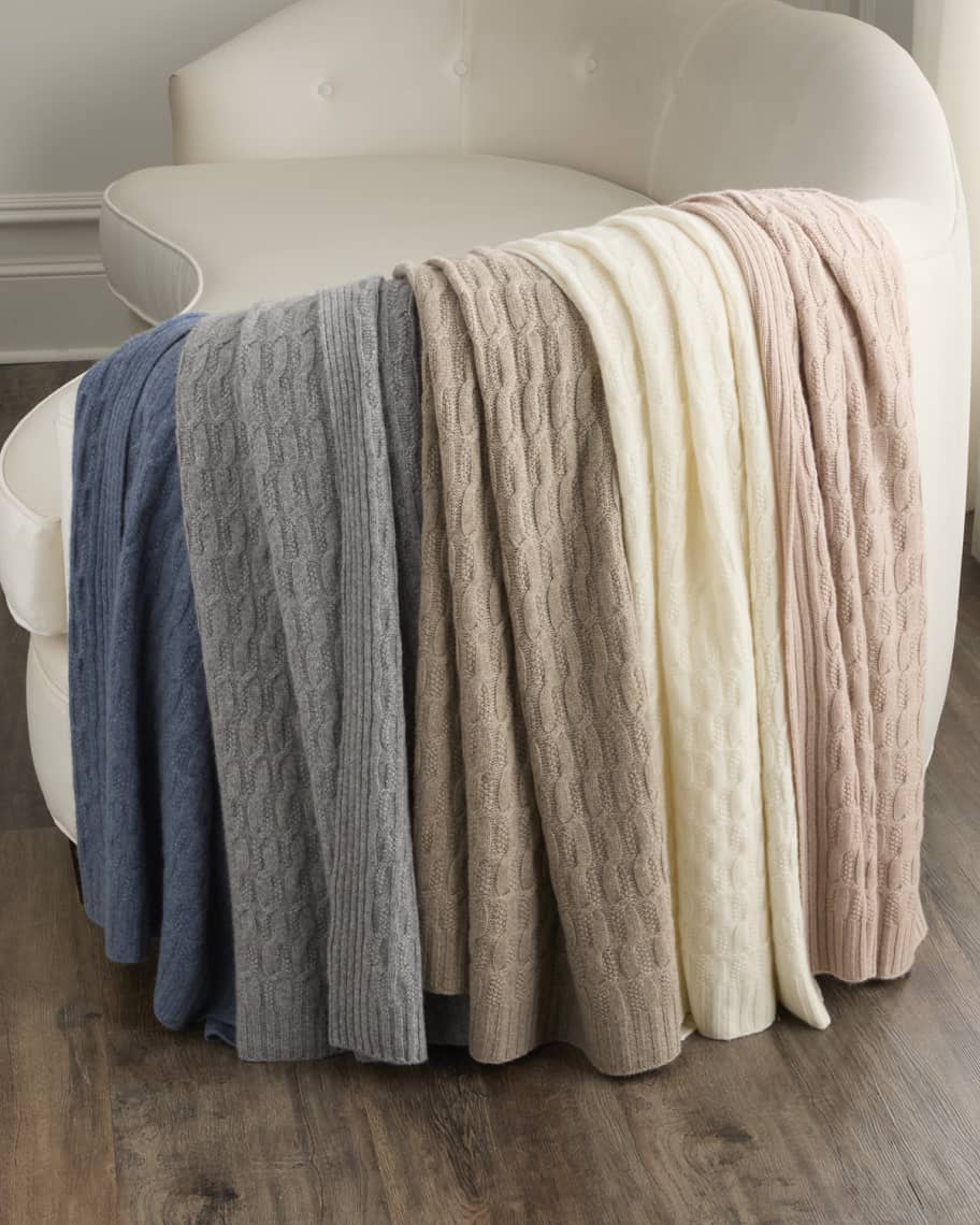 Sofia Cashmere Seed Stitch Cable Throw Horchow