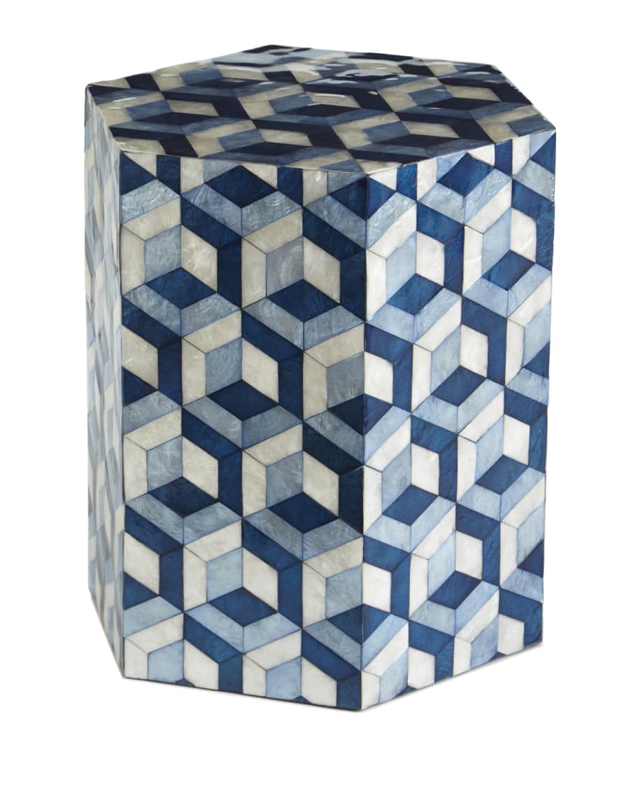 Image 3 of 3: Hexagon Garden Seat, Blue/White