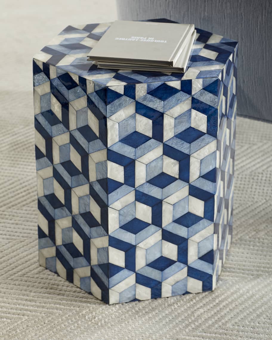 Image 1 of 3: Hexagon Garden Seat, Blue/White