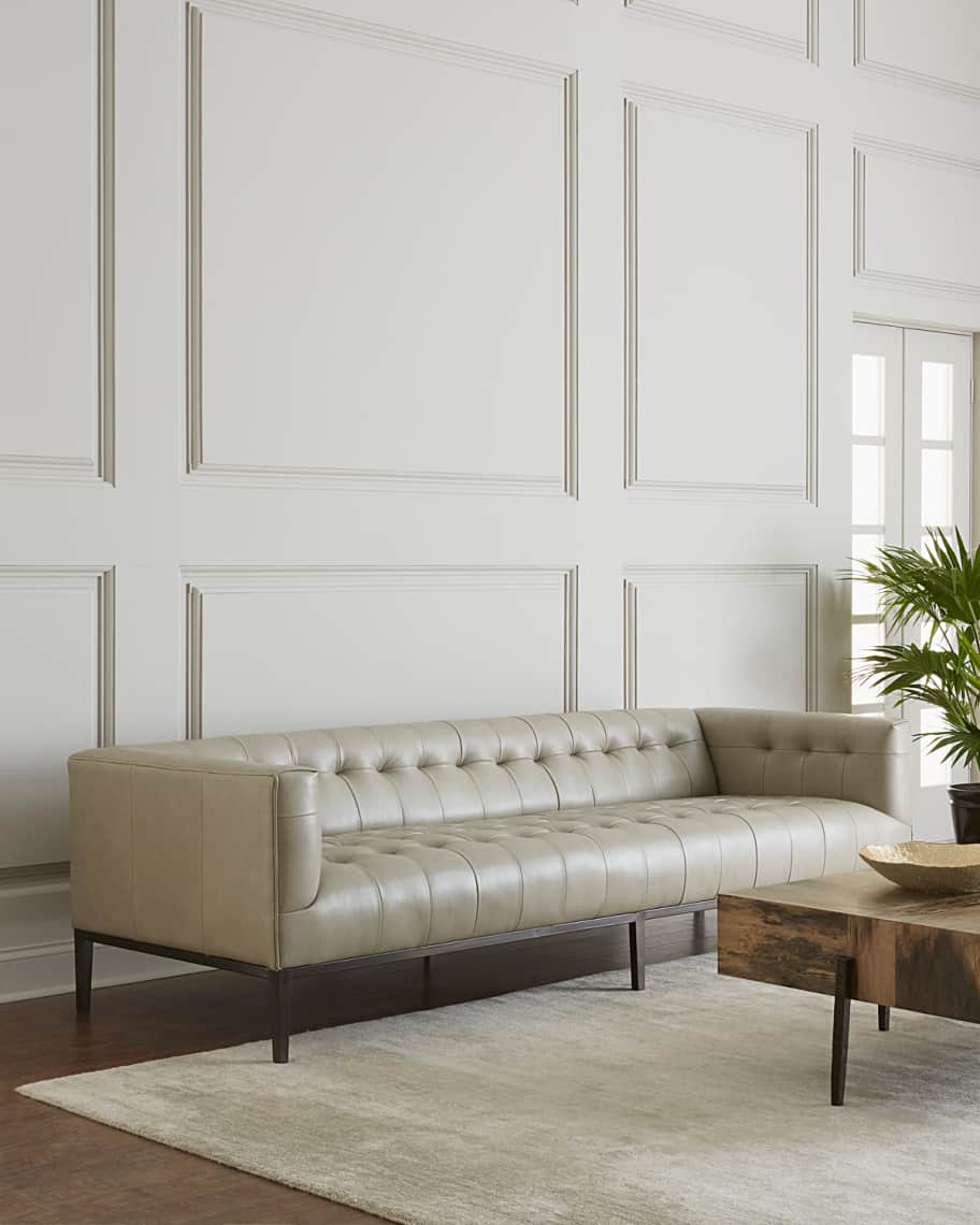 Four Hands Dusty Stone Tufted Leather Sofa 96" Horchow