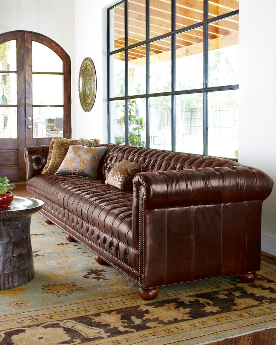 Old Hickory Tannery Executive, Extra Long Tufted Leather Sofa Set