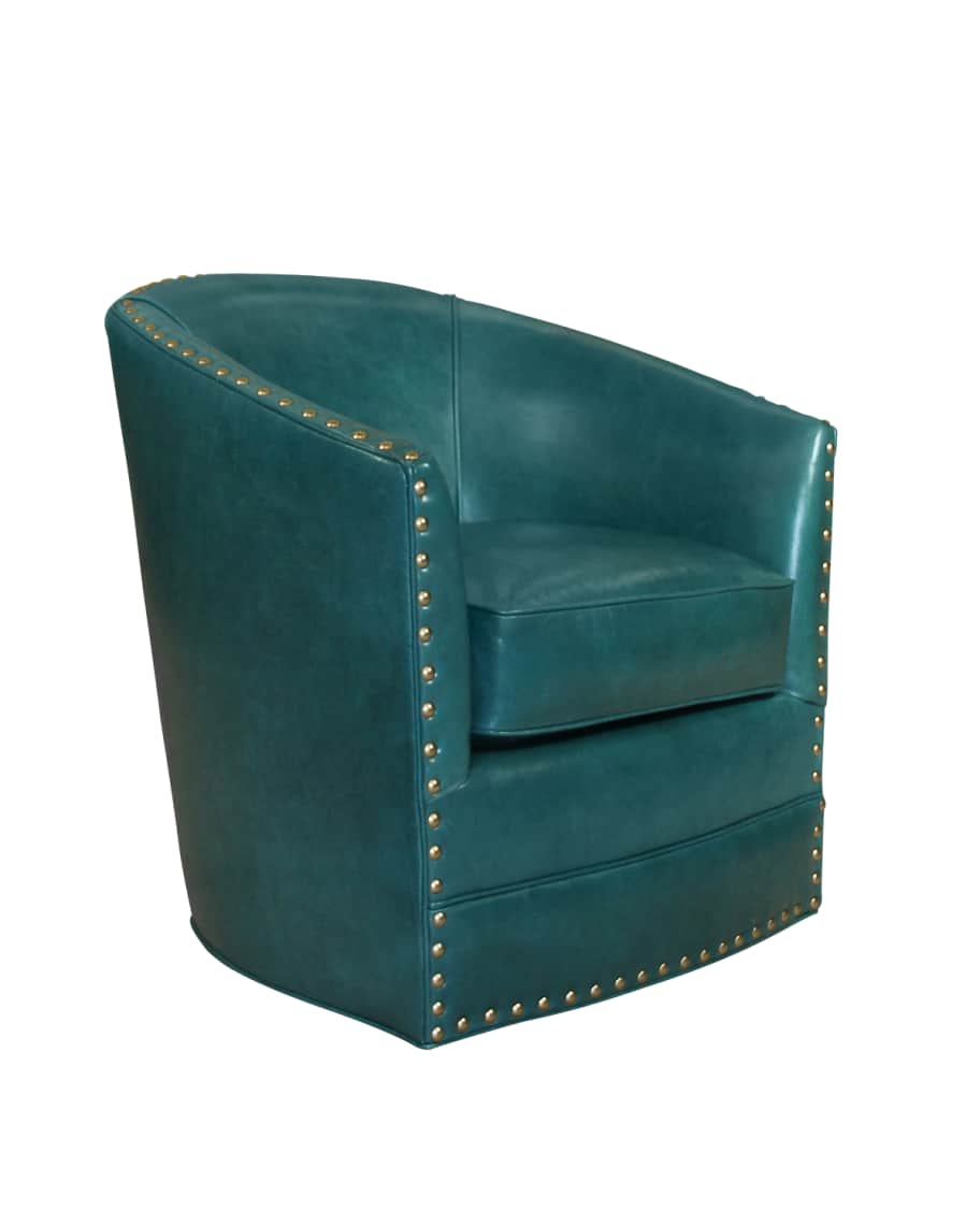 Bryn St. Clair Peacock Blue Leather Swivel Chair Horchow