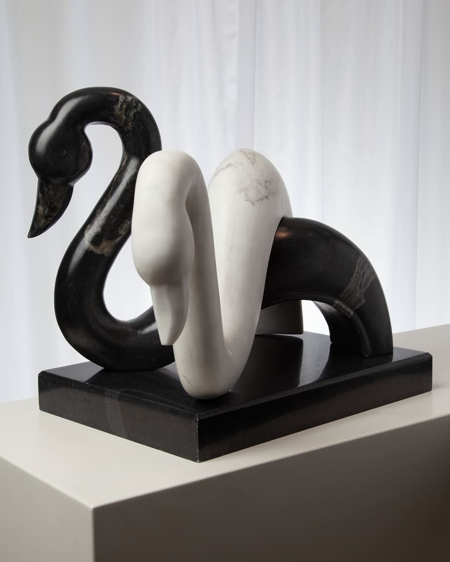Image 1 of 1: Two Swans White over Black Sculpture