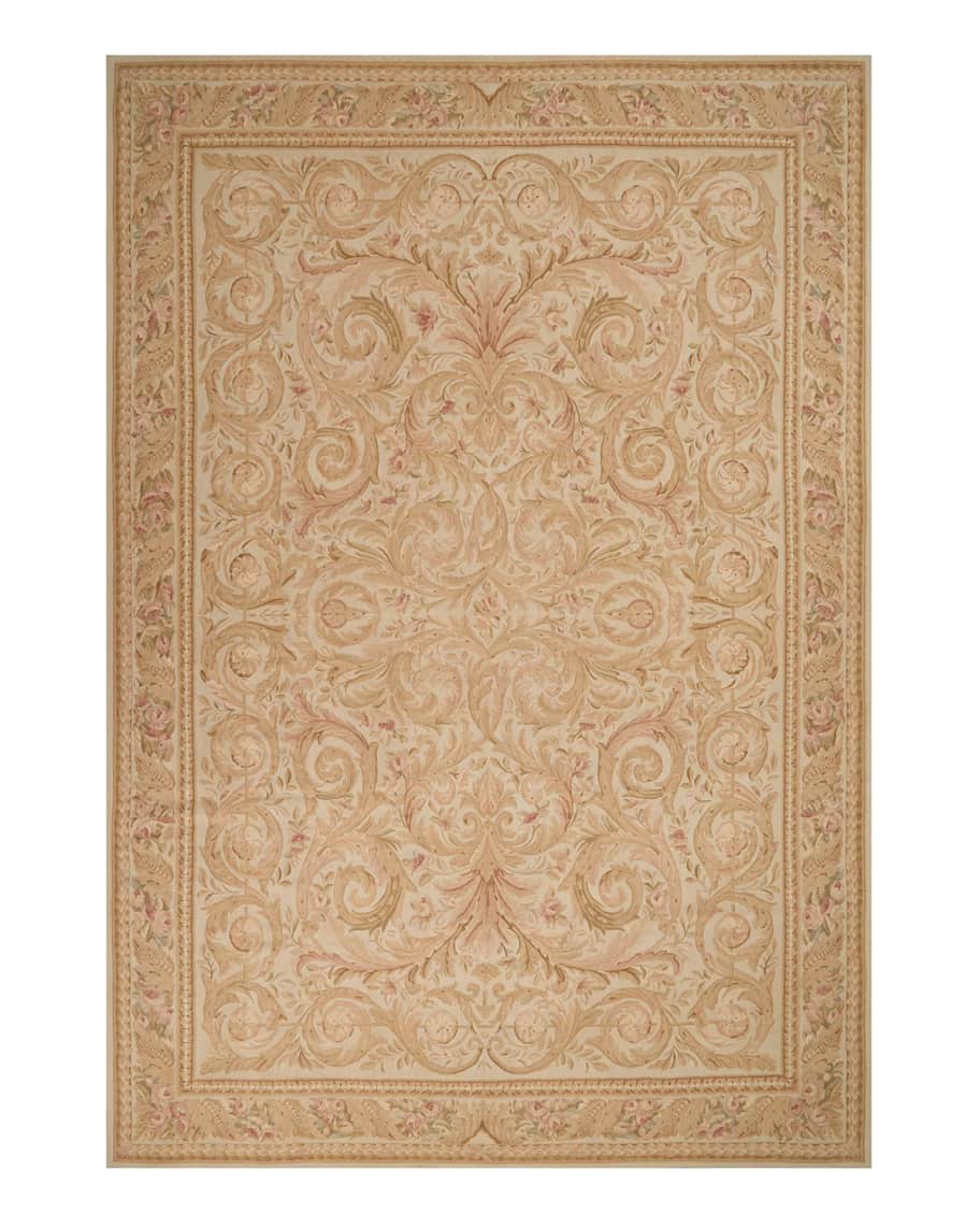 Image 2 of 2: Aubusson Hand-Knotted Golden Beige Rug, 10' x 14'