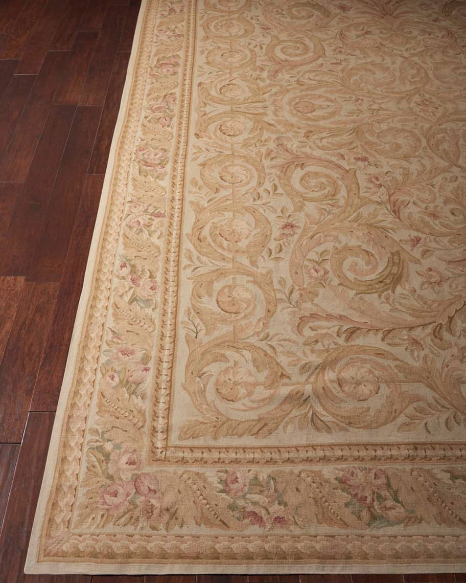 Image 1 of 2: Aubusson Hand-Knotted Golden Beige Rug, 10' x 14'