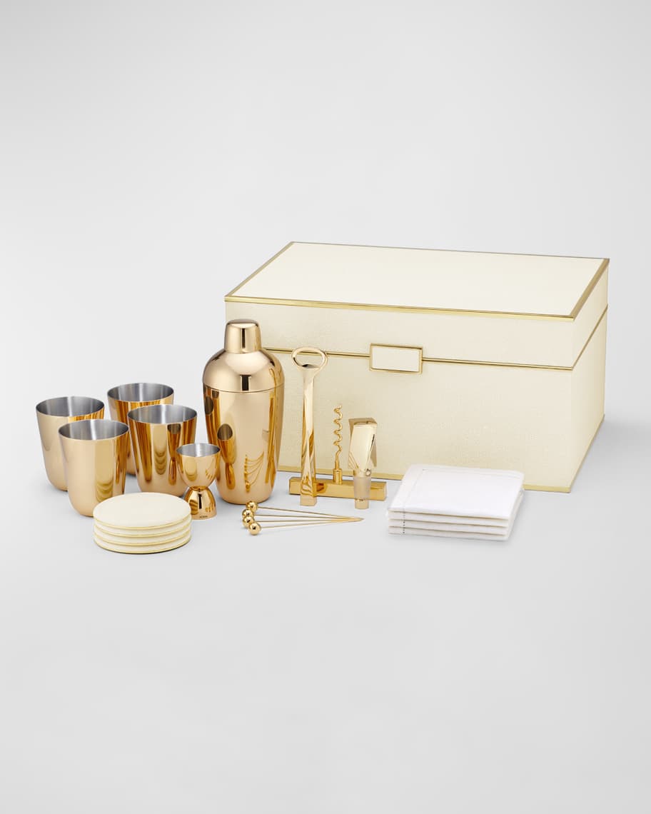 Image 1 of 5: Classic Faux Shagreen Bar Set, Cream
