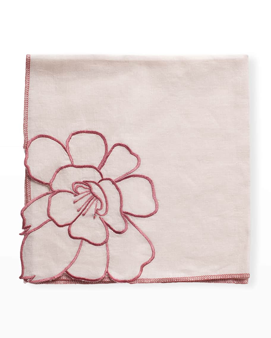Image 2 of 3: Peony Embroidered Dinner Napkins, Set of 2