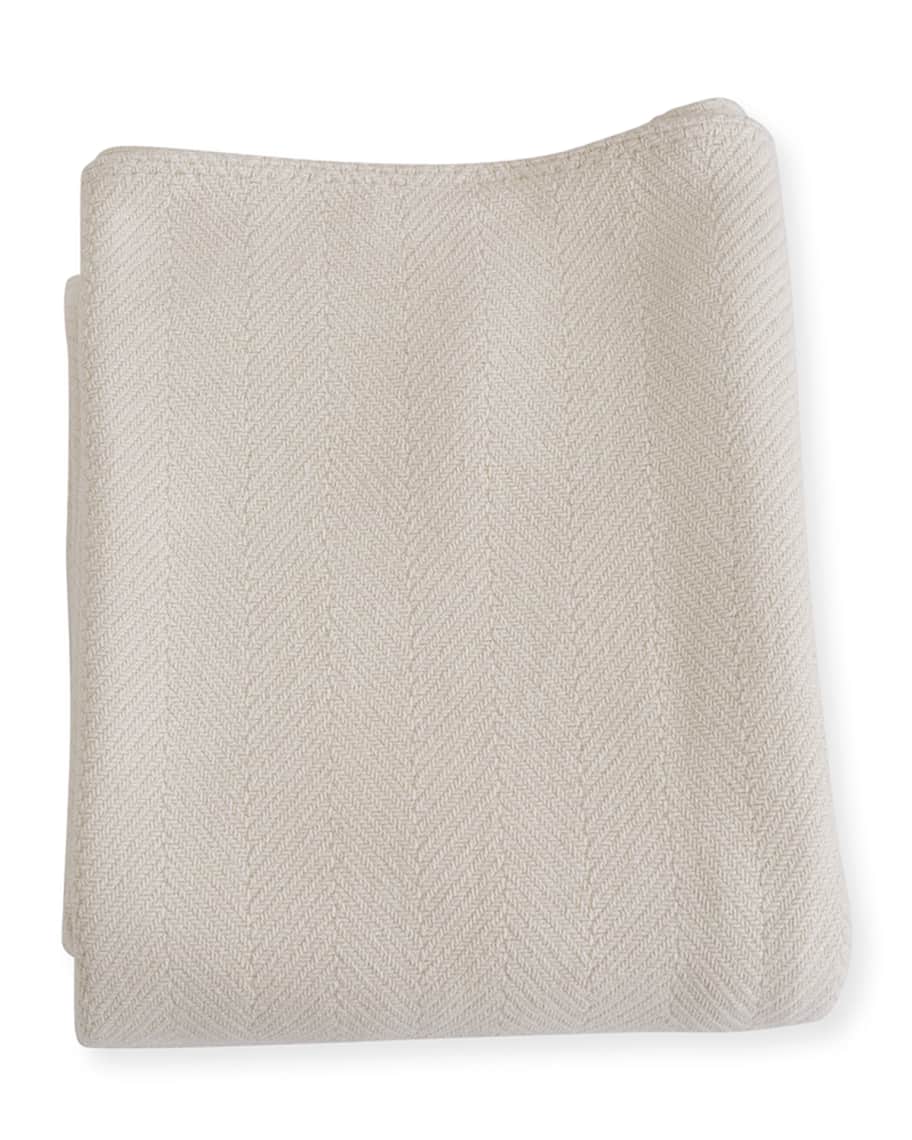 Image 1 of 2: Herringbone Cotton Blanket, White/Natural