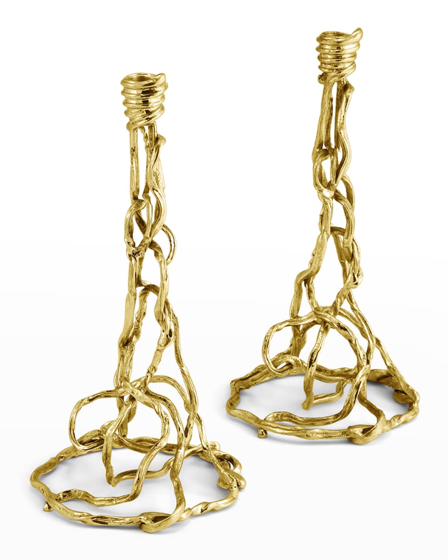 Image 2 of 4: Wisteria Gold Candleholders, Set of 2