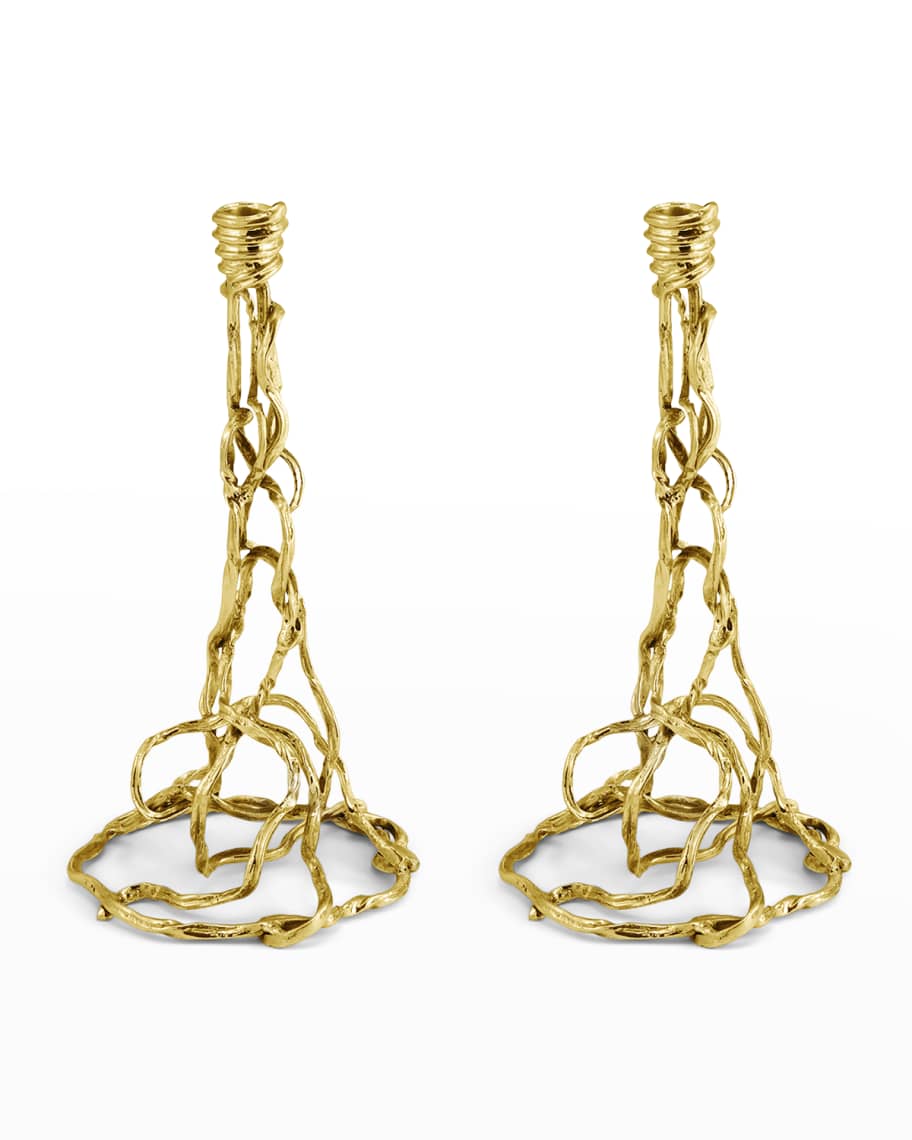 Image 1 of 4: Wisteria Gold Candleholders, Set of 2