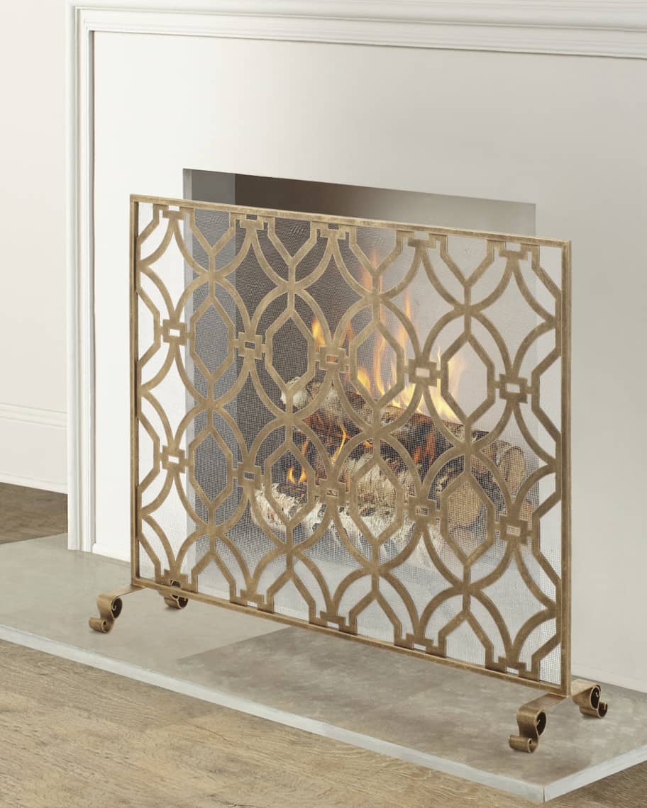 NEW Designer Horchow Single Panel Burnished Gold Finish Fireplace Screen Modern 