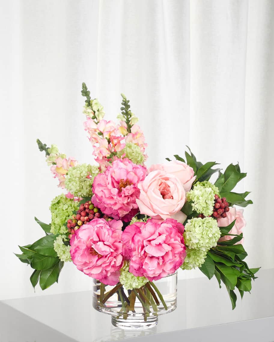 Image 1 of 1: Pink Fuchsia Snapdragon Peony Arrangement in Glass Vase