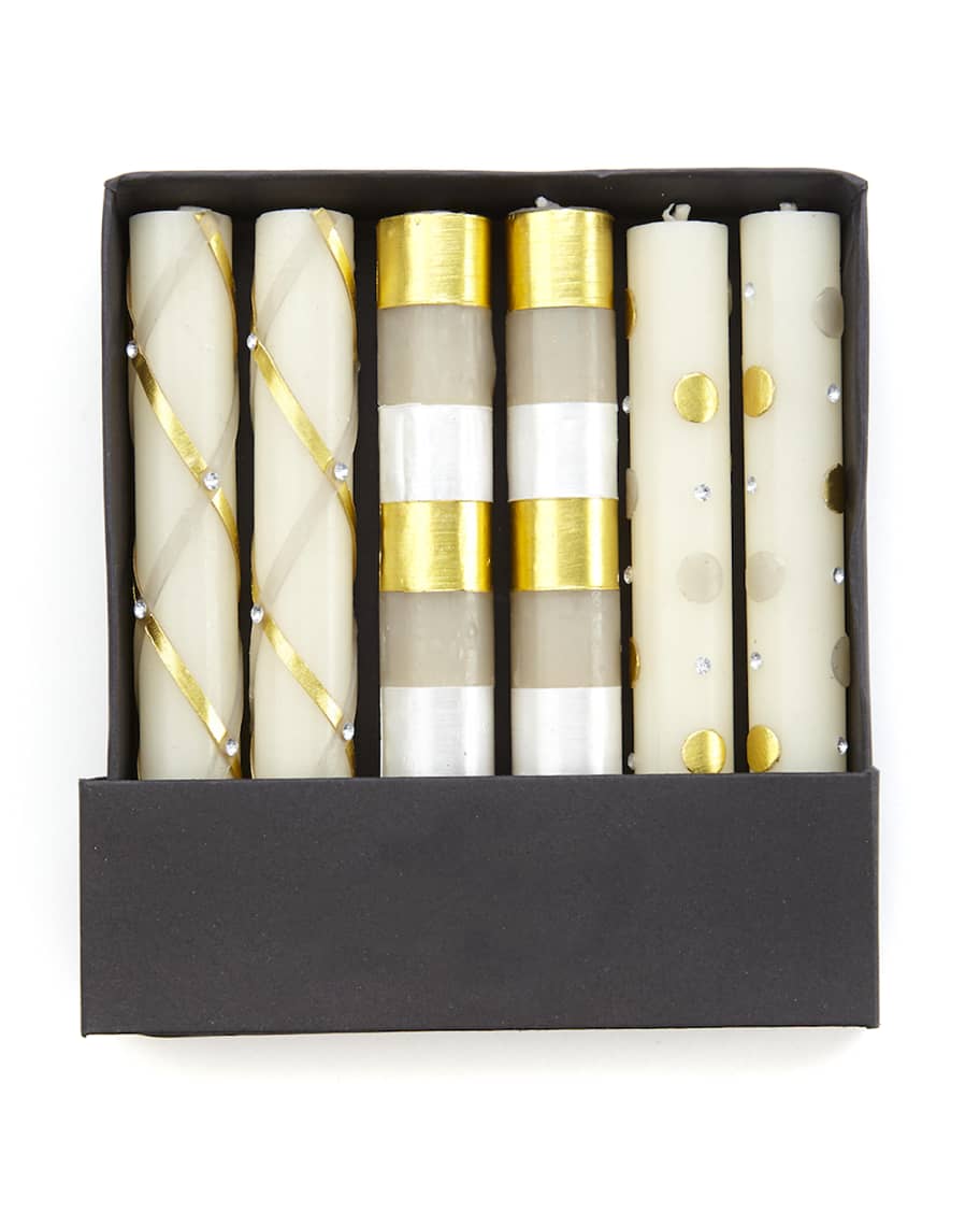 Image 1 of 1: Gold & Gray Mini Dinner Candles, Set of 6
