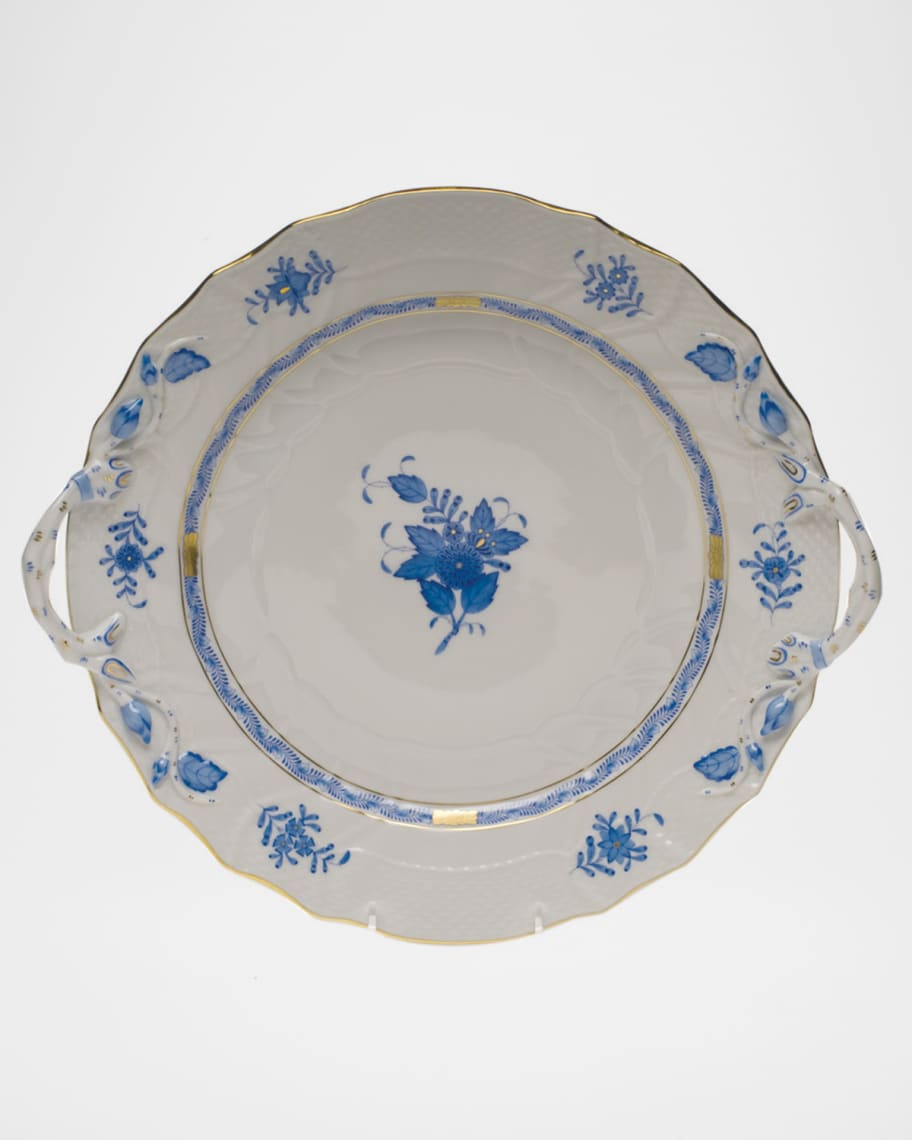 Image 1 of 1: Chinese Bouquet Blue Chop Plate with Handles