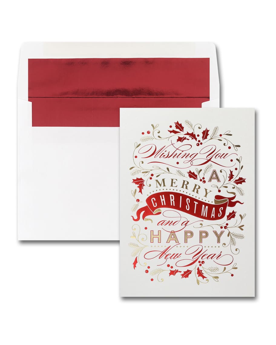 Image 1 of 1: 25 Merry Christmas Banner Greeting Cards with Blank Envelopes