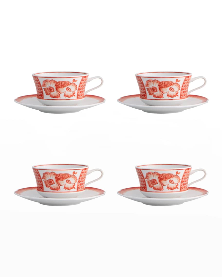 Image 1 of 2: Coralina Teacups & Saucers, Set of 4