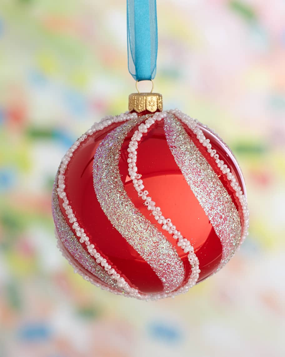 Image 1 of 1: Red And White Swirl Ball Christmas Ornament
