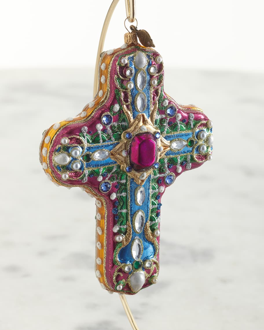 Image 1 of 2: Baroque Cross Glass Ornament