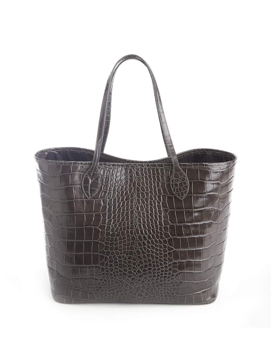 ROYCE New York Croc-Embossed Wide Tote Bag with Wristlet | Horchow