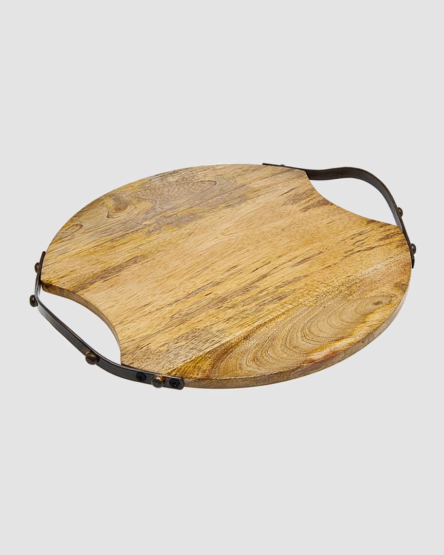 Image 1 of 1: Round Wood Handled Tray