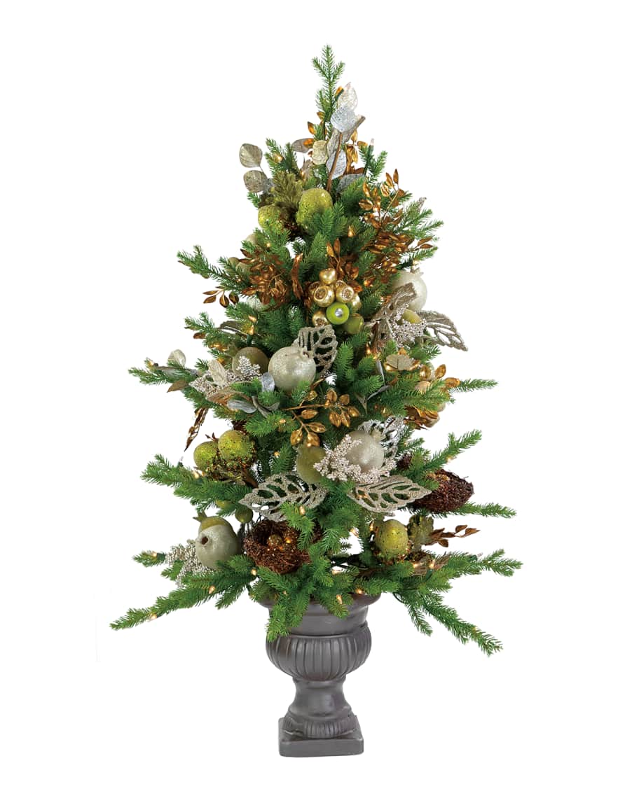 Image 1 of 1: 42" Green/Silver Beaded Pomegranate Christmas Tree in Urn