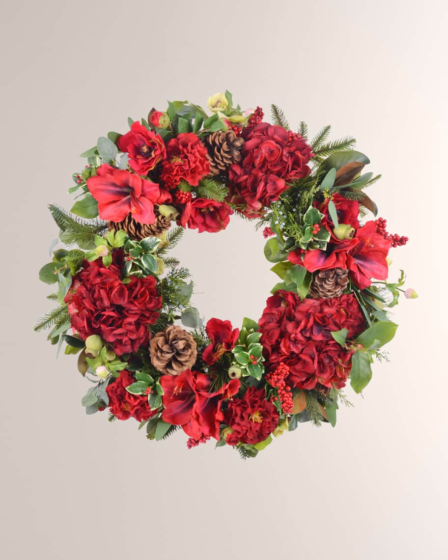 Image 1 of 1: Amaryllis Hydrangea Wreath 32"