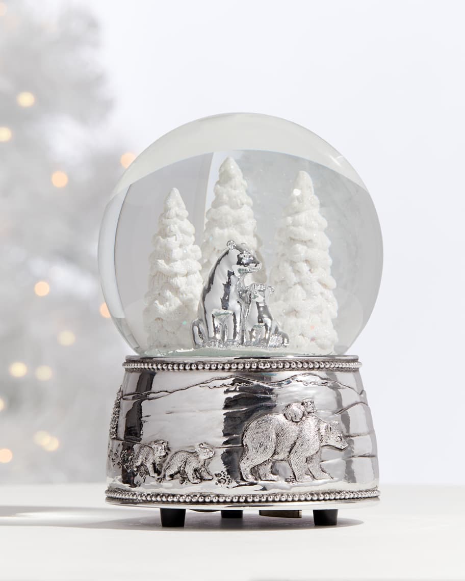 Image 1 of 2: Polar Bear & Cubs Musical Snow Globe
