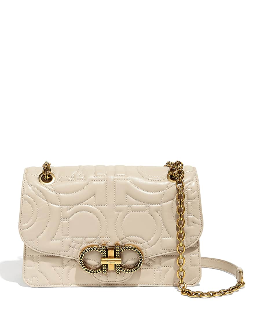 Image 1 of 3: Quilted Gancini Chain Crossbody Bag, Peony