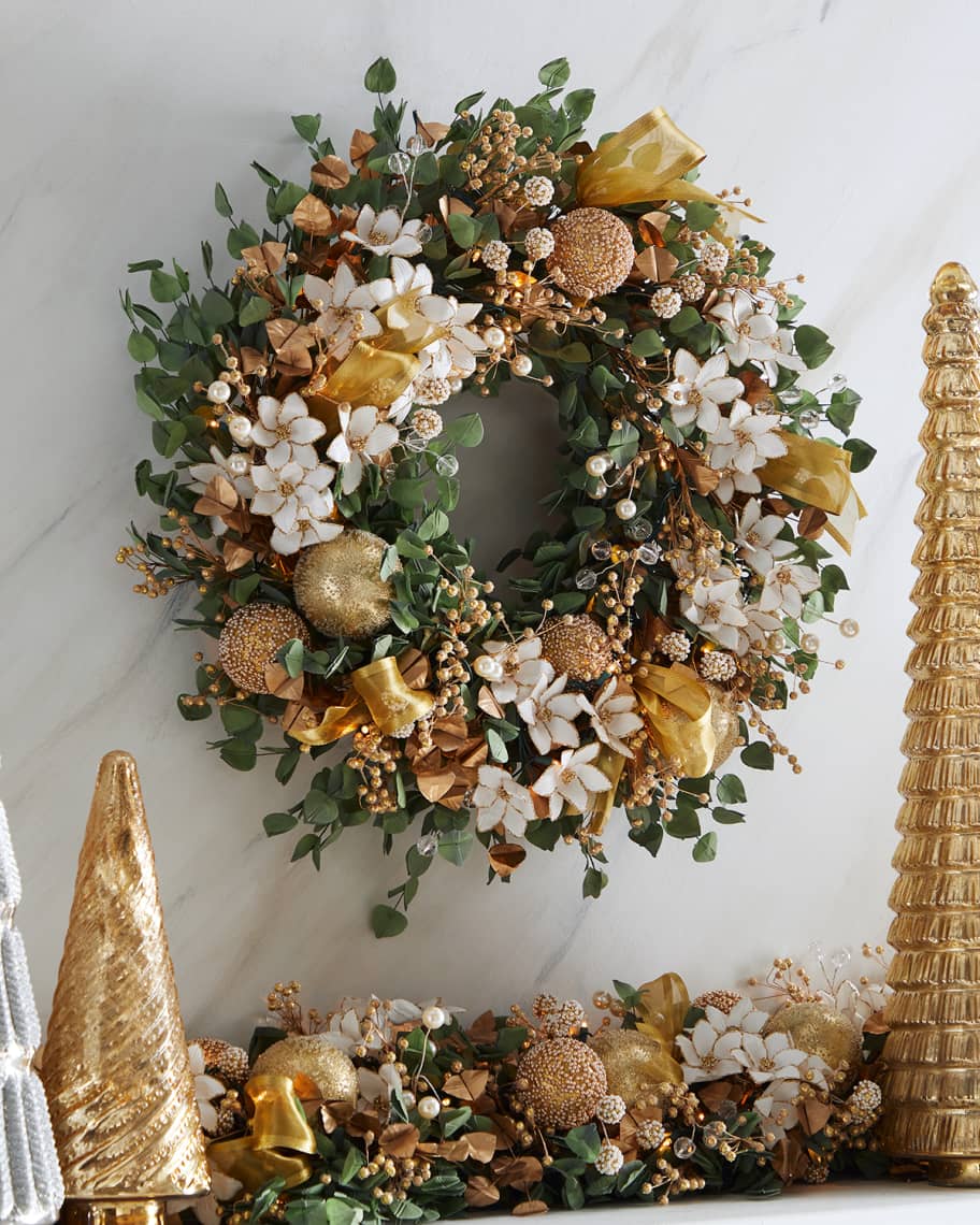 Image 1 of 1: Gold Christmas Pre-Lit Wreath 28"